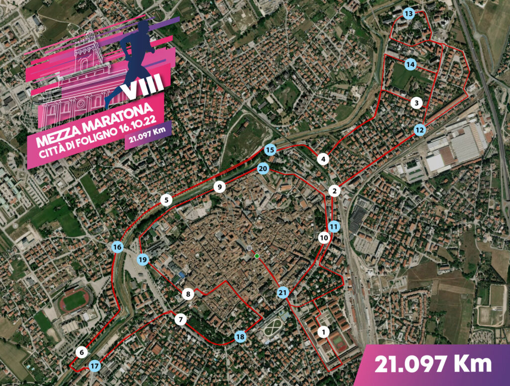 Percorso Mezza Maratona Città di Foligno 2022 - 21,97 km-